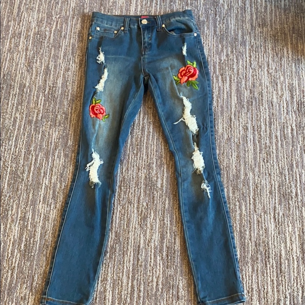 Kids blue Pinc Premium rose patch jeans